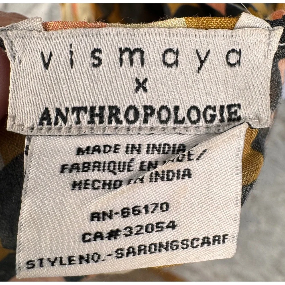 Vismaya Anthropologie Sarong‎ Scarf Rayon Black Brown Beige Dot Print 72